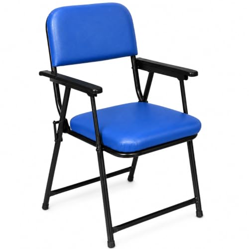 Image of Foldable Cushioned Chair with Armrests | Heavy Duty Metal Frame | Soft Padded Seat & Backrest | Space Saving Folding Chair for Home, Office, Study & Guest Seating | Blue