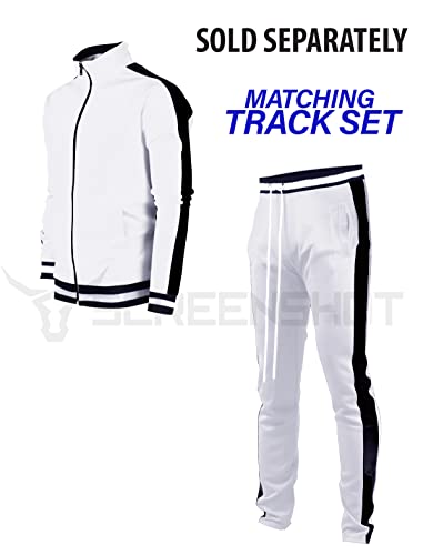 Screenshotbrand-S41700 Mens Hip Hop Premium Slim Fit Track Pants - Athletic Jogger Bottom With Side Taping-White/Black-2Xlarge #TOP2