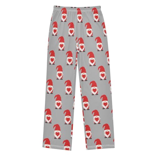 Gnome Red Love Heart Boys Long Pants Soft Trousers Elastic Waist Kids Lounge Bottoms with Pockets S-XL