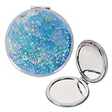 FooYee Quicksand Kleiner Spiegel, Portable Kosmetikspiegel Doppelseitiger, Kosmetik Tragbarer Spiegels Faltbar, Vergrößerungsspiegel Mit Quicksand-Design Kompaktes Mini-Spiegel Für Handtasche