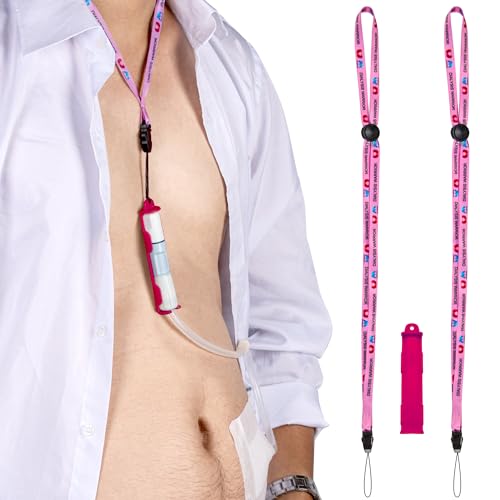 Patented Peritoneal Dialysis Transfer Set Holder for Baxter, PD Catheter Holder Belt Accessories, 2 Adjustable Lanyard Neck Cord and 1 Holder Included, Secure Shower Support for Men and Women (Pink)