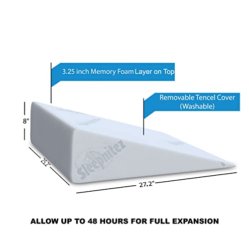 Sleepnitez 8" Bed Wedge Pillow For Acid Reflux, Luxurious 3.25" Memory Foam Top Layer, Wedge Pillow For Sleeping, Anti Snoring, Gerd, After Surgery In A Tencel Bamboo Washable Cover #TOP6