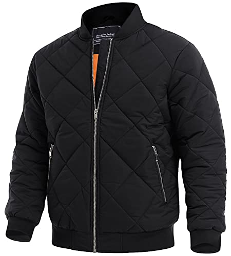 Tacvasen Bomber Fleece Jackets For Men Padded Casual Hiking Thick Windbreaker Jacket Black L #TOP1