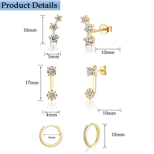 Sterling Silver Stud Earrings For Women Girls- 3 Pairs Cz Cubic Zirconia Small Cartilage Stud Earrings Set (Silver) #TOP6