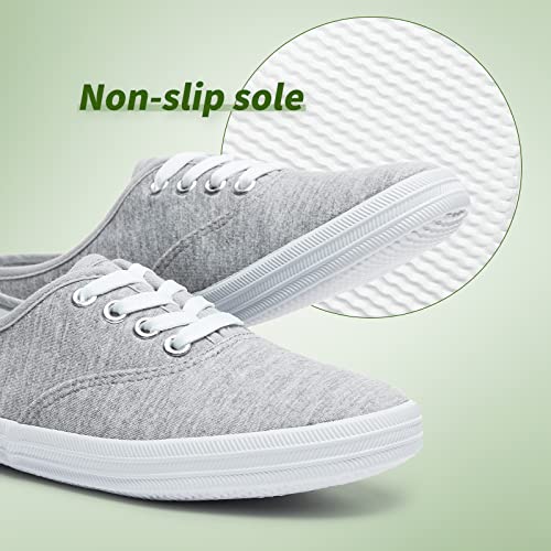 Womens White Canvas Sneakers Low Top Lace-Up Canvas Shoes Lightweight Casual Tennis Shoes(Grey.us5) #TOP3