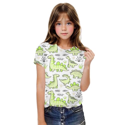 Girls Boys Funny T-Shirts Kids Fashion Cute Dinosaur Graphic Short Sleeve Basic Crewneck Summer Tops for 3-14 Years4