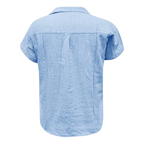 Ctrlzs Tank Top For Women Women Short Sleeve Denim Shirt Button Down Chambray Jean Western Shirts Summer Loose Casual Solid Collared Tops Blouse(Blue,Xx-Large) #TOP4