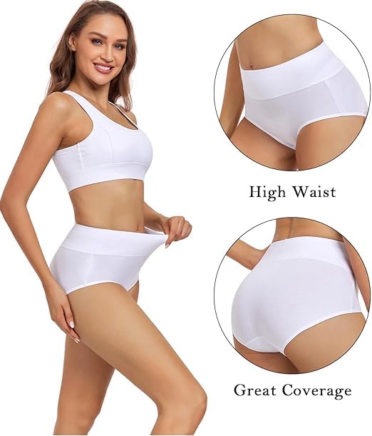 Image of DIVING DEEP Women's Briefs, 4 Pack, High Waisted Underwear, Comfortable Cotton Panties