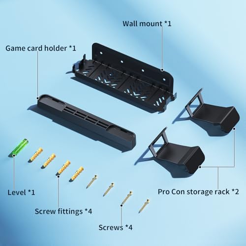 Image of Metal Wall Mount for Nintendo Switch 2 /1 /OLED (Mount Behind TV) | Switch 2 /Switch /OLED Organizer Shelf Stand Holder with 10 Game Card Slots & Hanger Brackets for Joycon*4