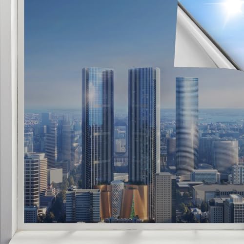 URAQT Vinilo Espejo para Ventanas Privacidad, 44.5×200 CM Vinilo Espejo Unidireccional, Vinilos para Cristales Estatico, Lamina Solar Ventana Anti UV Anti Calor para Hogar Oficina Tienda, Plata