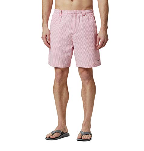 Columbia Men s Standard Super Backcast Water Short, Red Spark Seersucker, Small 6  Inseam