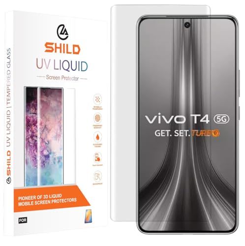 Image of SHILD Premium UV Tempered Glass Screen Protector Guard Compatible For Vivo T4 5G (6.77 Inch, Pack of 1) | Full Adhesive UV Curved | HD Clarity | Case Friendly | Easy Installation Kit Included