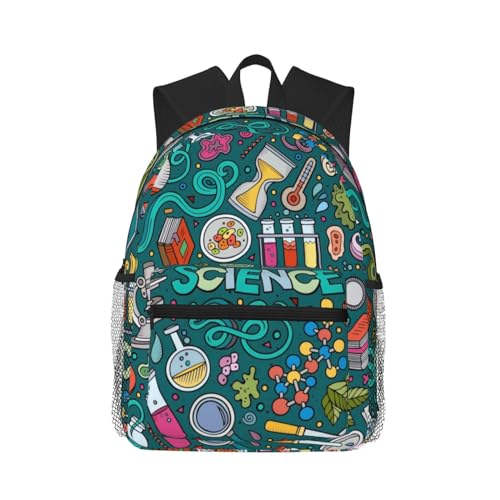 BREAUX Cartoon Science Theme Print Lightweight And Comfortable Duffel Bag, Casual Daypack, Multipurpose Backpack, Black
