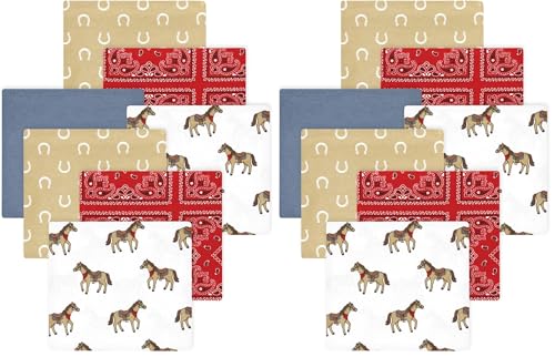 Image of Hudson Baby Little Treasure Cotton Poly Flannel Receiving Blankets Multipack, Red Cowboy, 30x30 inches (Pack of 2)
