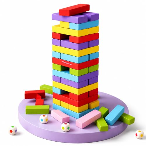 Image of MiniExplorer Toys & Games Tumbling Tower Game for Kids and Adults, Wooden Blocks with Dices Game|Stacking Game Challenging Maths Game