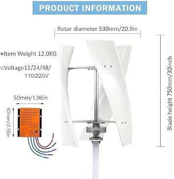 Horizontal Wind Turbine Generator Kit with Charge Controller Vertical Turbines Generator Energy,Vertical Wind Turbine Generator Kit 20000W Low Speed Vertical Wind Power Turbine Generator, 12