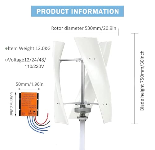 Kit Generatore Eolico Verticale Da 18000 W con Controller Da 12 V, Mulino Eolico Verticale per Energia Domestica E Aziendale, Soluzione Di Energia Rinnovabile Ecologica, Generazione Di Energ