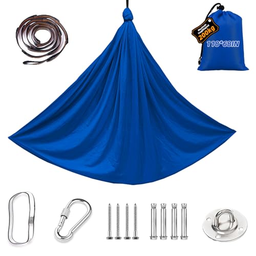 Yoga Set, Yoga Zubehör,Hängematte 280 x 150 cm, 200 kg Belastung,inkl. Kompletter Installationshardware,klein(Königsblau)