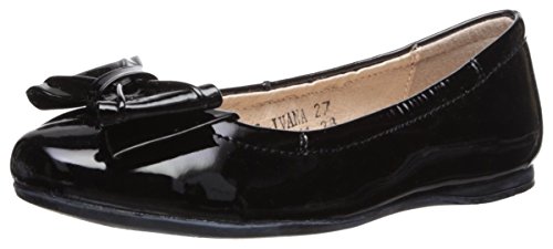 Kid's Ivana Flat with Bow, Black Gloss Patent