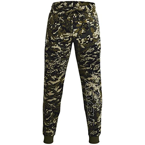 Under Armour Pantaloni da jogging da uomo UA Rival Fleece Camo Script 1366313, Verde Od Marine / Onice Bianco-390, 3XL