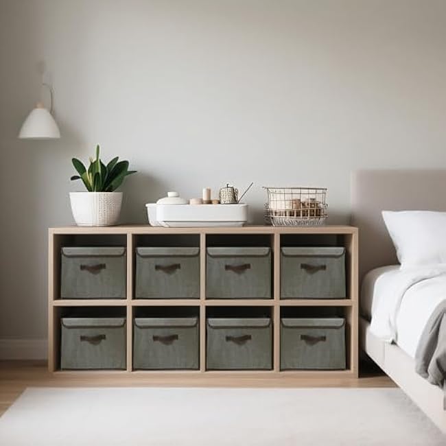 4Pack Large Storage Bins with Lid, Foldable Storage Boxes, Washable Fabric Storage Bins, Decorative Lidded Cotton Linen Fabric Home Cubes Baskets Closet Organizer Containers - Grey