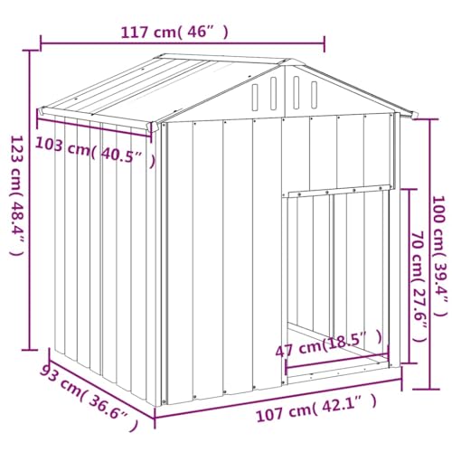 vidaXL Hundehütte, Hundehaus mit Dach bequemem Eingang, Outdoor Hundekäfig Hundezwinger, Haustierkäfig Haustierhaus, Hellgrau Verzinkter Stahl