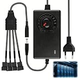 4 Pin PWM Lüftersteuerung mit 12V Netzteil, Lüfterdrehzahlregler 100-240V AC zu 3-12V DC 24W 2A, Fan Speed Control Module mit 1 zu 4 Splitterkabel für PC Lüfter Receiver DVR Konsole, Stufenlos Kühl