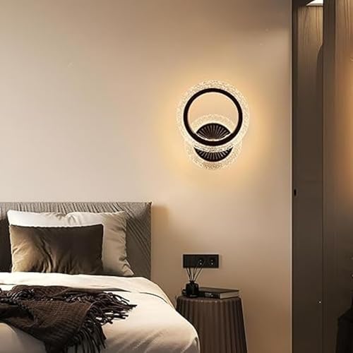 Image of SINOMAN Modern Inbuilt LED Crystal Wall Light Decorative Ring Design Sconce 3 Step Adjustable Color Changing, Ambient Lighting for Living Room, Bedroom, Hallway, and Home Decoration