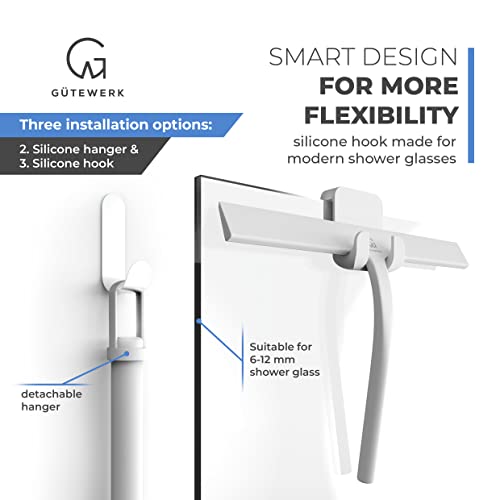Gütewerk Shower Squeegee For Glass Doors, Rubber Window Squeegee, Small Squeegee For Shower Glass Door, Shower Glass Cleaner, Glass Shower Door Cleaner, Squeegee For Window Cleaning - White - 11 Inch #TOP4