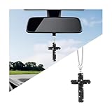 HZEL Bling Car Hanging Ornament, Cross Crystal Rhinestone Vehicle Rear View Mirror Pendant, Diamond Religious Rearview Mirror Decoration Charm, Universal Automotive Interior Accessories (Black)