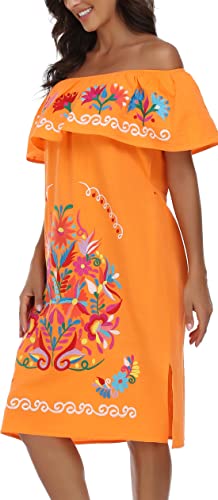 Yzxdorwj Women Mexican Embroidered Dress Ruffle Collar Sleeveless (L, 623Ow) #TOP3