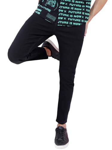 Image of Highlander Mens Tapered Fit Denim Jeans for Man |Jeans Pant Cropped Length|Mid-Rise|Stylish Casual Wear with Stretchable Fabric