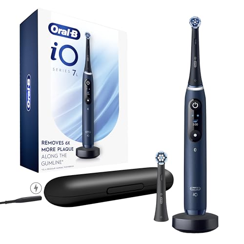 Oral-B iO Deep Clean + Protect Rechargeable Electric Toothbrush, Saphire Blue, iO Series 7, 2 Replacement Brush Heads, Charging Travel Case