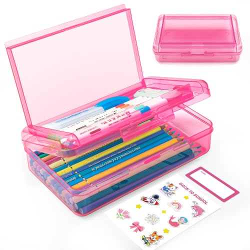 Image of Double Layer Plastic Clear Hard Pencil Cases Box with Personalized sticker