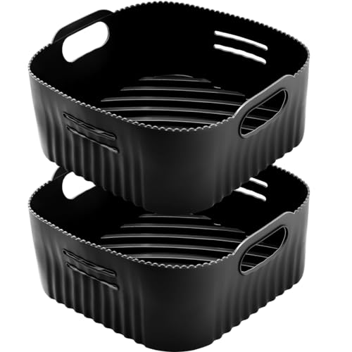 【Materiale in silicone alimentare riutilizzabile】: Realizzato al 100% in silicone alimentare di alta qualità, è antiaderente, atossico, inodore e privo di BPA. La cestino per friggitrice ad aria in silicone non influisce sul gusto del cibo, quindi godetevi le prelibatezze appena sfornate con fiducia! Questa padella per friggitrice ad aria ha una buona resistenza al calore (da 230℃ a -4℃), adatta a friggitrici ad aria, forni, microonde e frigoriferi
