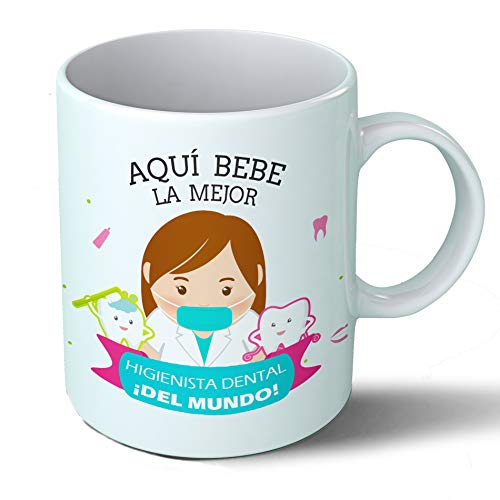 Planetacase - Taza Higienista Dental - Regalo Original - Cerámica 330 mL - Taza Desayuno Apta para Microondas y Lavavajillas - Resistente a Lavados - Higienista Dental (La)