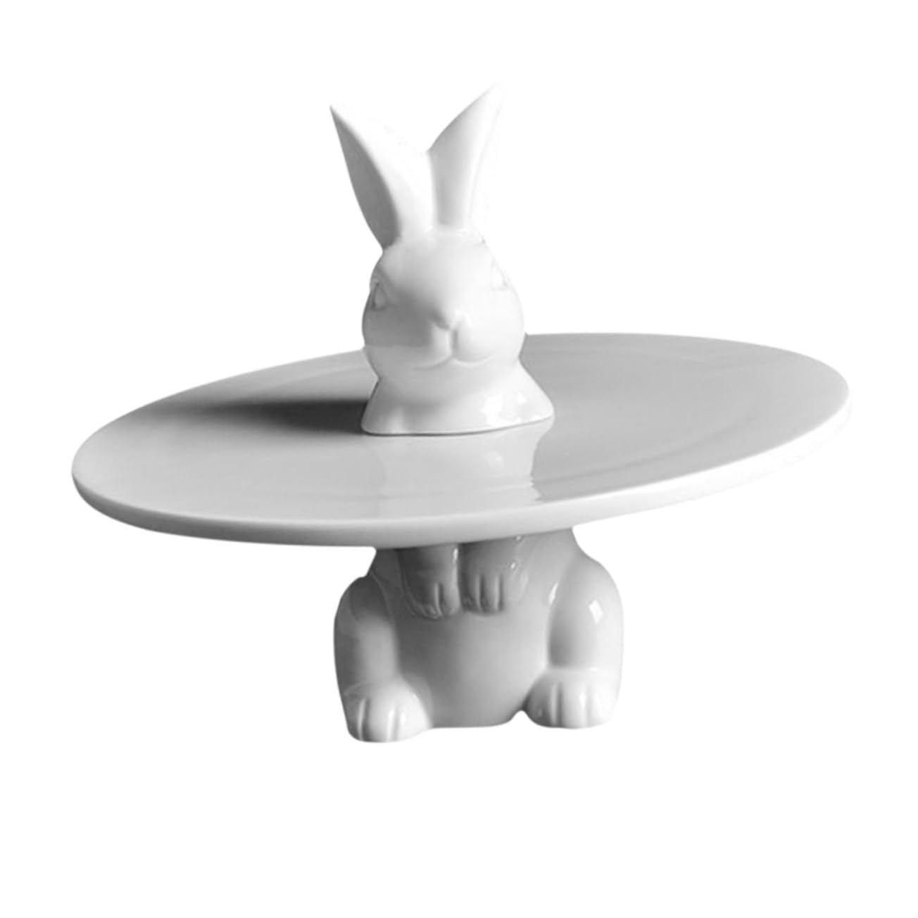 Alipis Alzatina Superficie Liscia e Resistente alla Corrosione in Ceramica Bianca, Piatto Porta Frutta e Snack per Torte a Forma di Coniglio per Compleanni e Feste