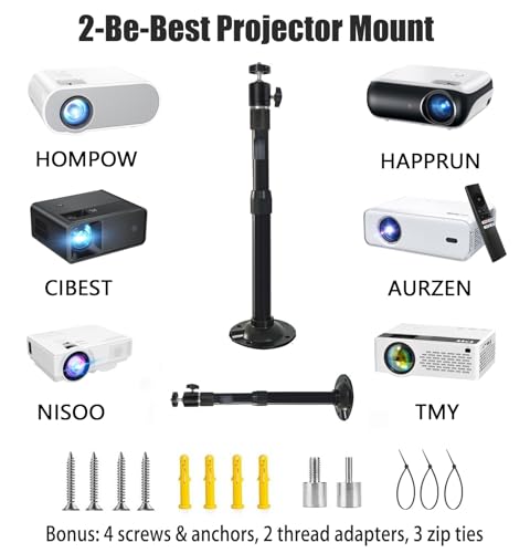 2-Be-Best Projector Mount 360° Rotatable Projector Ceiling Mount Length 12 to 18 in / 31 to 45cm Ceiling Projectors Mounts Adjustable Bracket for Mini Projectors Black Universal - Thumbnail 6