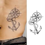 WEEKINK Large Anchor Temporary Tattoos for Men – Waterproof, 7-14 Days Realistic Fake Tattoos, Nautical Compass Semi-Permanent Tattoo Stickers for Arm Chest Shoulder