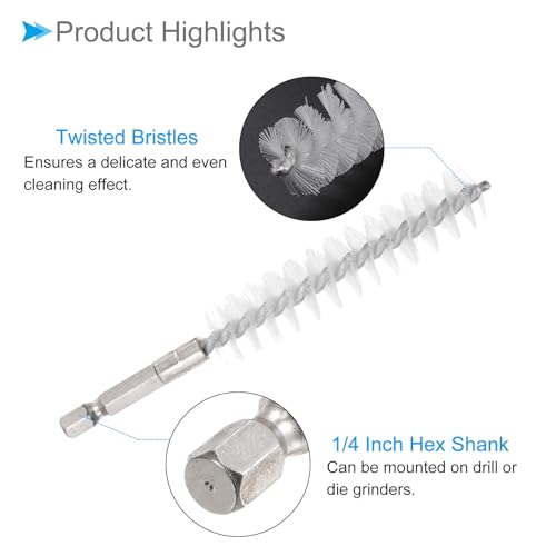 Image of Bore Brush, 17mm Dia 75mm Length, Nylon Twisted Cleaning Wire Brushes with 1 /4 inch Hex Shank - (Applications: for Power Drill), 3-Pieces