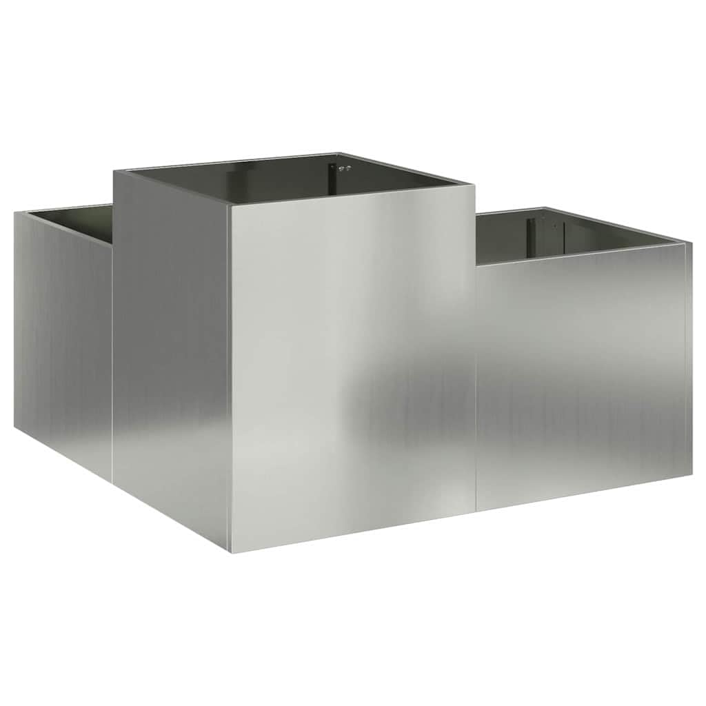 Pflanzkübel Silber 80 x 80 x 48 cm aus verzinktem Stahl, Moderne Form, robuster Blumentopf groß für Garten, Terrasse und Balkon