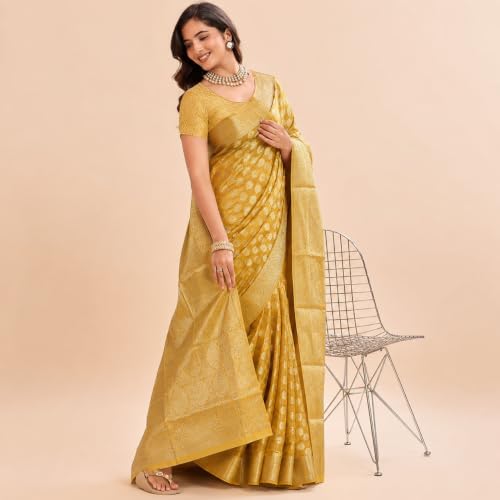 Image of Organza Silk Saree Wedding For Women Banarasi Sadi Original Kanchipuram Pure Rich Pallu Sari With Blouse Piece