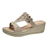 Aniywn Rhinestones Slides Sandals for Women Summer Open Toe Breathable Sandals Slip On Platform Wedge Casual Shoes