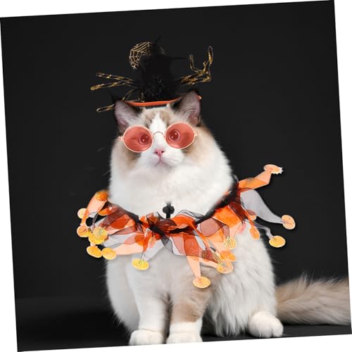 Collar de gato de Halloween con sombrero y gafas para mascotas 8