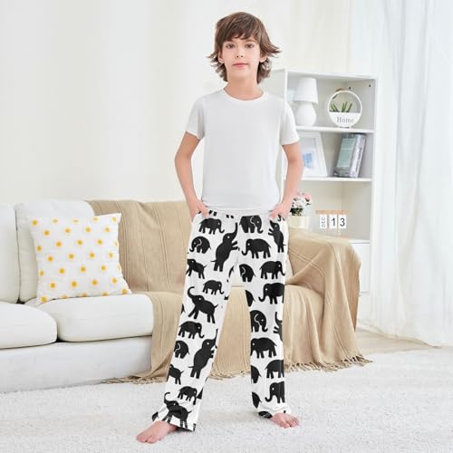 Boys' Pants Black Elephant Pattern Long Bottoms Jogger Pants Elastic Waist Trousers with Pockets S-XL3