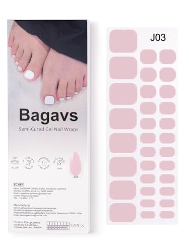 Bagavs Strisce Adesive Unghie Gel UV Piedi 32 PCS Rosa Pedicure Semi Indurite Effetto Gel Lucido