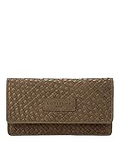 Große Geldbörse/ weiches, genarbtes Glattleder/ Vorderseite geflochten/ Hauptfach mit Überschlag und Druckknopf/ Innen mit diversen Schein- und Kartenfächern sowie Münzfach mit Reißverschluss/ Rückseite mit Reißverschlussfach/ integrierter RFID-Schutz/ frontseitiges Lederschild mit Logoprägung