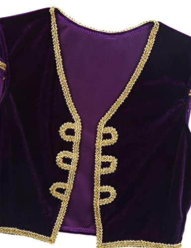 Hulija Boys 2Pcs Arabian Desert Prince Costume Halloween Carnival Cosplay Party Golden Vest With Pant Deluxe Set Purple 4 Years,4T #TOP3