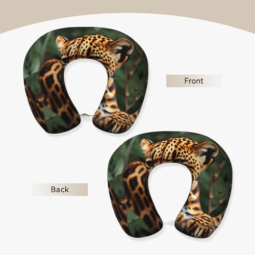 Almohada cervical de viaje con patrón leopardo negro miniatura 3