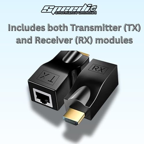 Image of Speedio HDMI Extender Over Ethernet - HDMI to RJ45 Converter Kit (TX /RX), Supports 1080p Full HD, Up to 30M /98ft via Cat5e /6 LAN Cable for HDTV, PS4, STB, Projector - Black - Pack of (1)